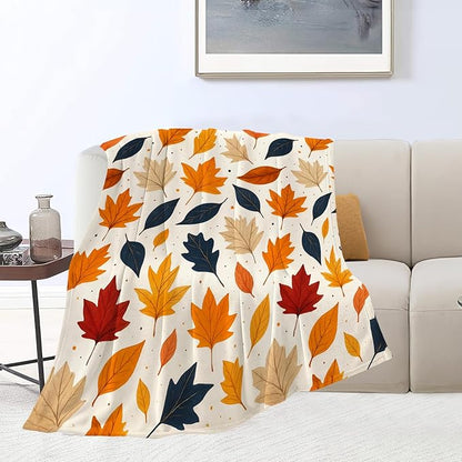 Fall Blanket Autumn Maple Leaf Throw Blanket Fall Soft Cozy Fleece Fuzzy Stuffed Plush Flannel Gifts for Girls Women Boys Kids Adults 40''x50''