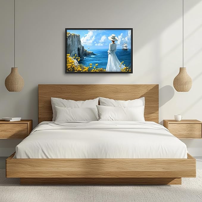 Coastal Boat Large Wall Art Framed Wall Decor for Living Room Ocean Coast Pictures Oversized Canvas Print Painting Modern Extra Large Framed Artwork for Bedroom Office Home Decor 36"x24"