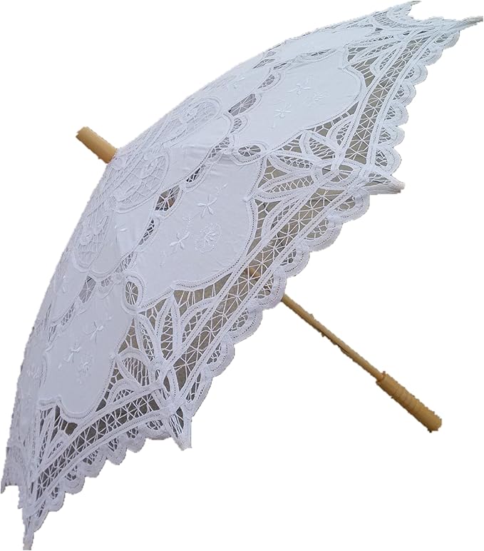 White Lace Parasol Umbrella Wedding Bridal 30 Inch Adult Size
