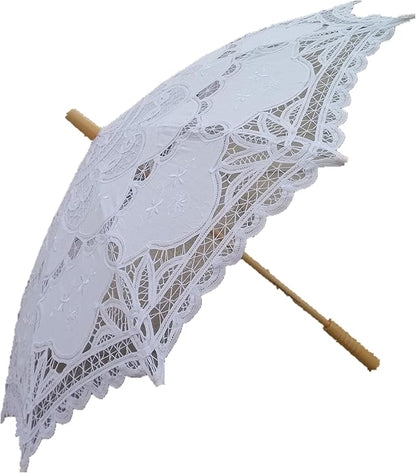 White Lace Parasol Umbrella Wedding Bridal 30 Inch Adult Size