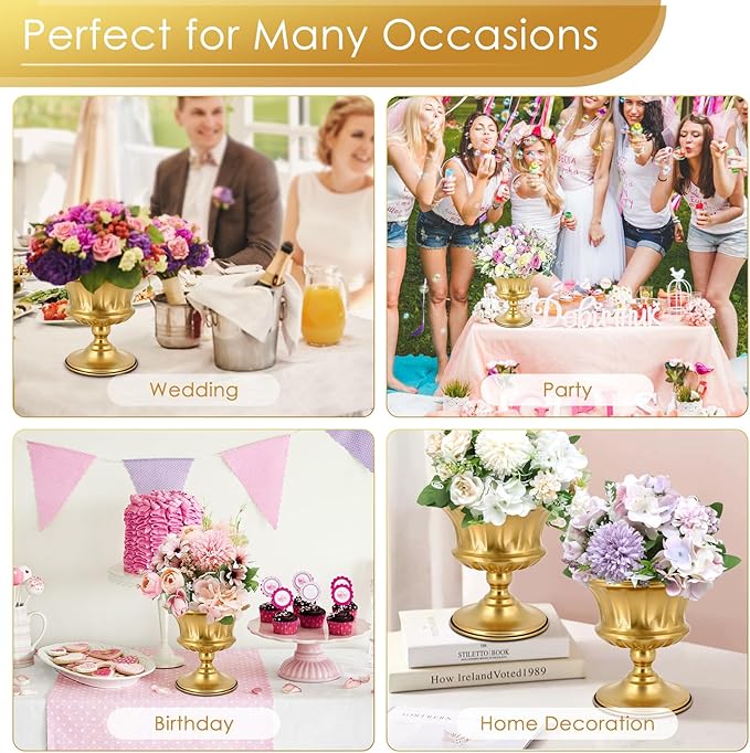 Gold Vase for Centerpieces Compote Bowl: Wedding Pedestal Vase 5.9 Inch Metal Flower Urn for Table Party Home Decor Set of 2