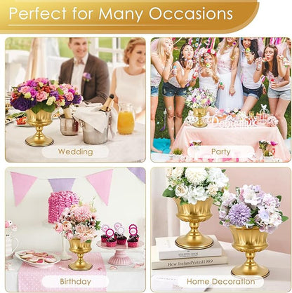 Gold Vase for Centerpieces Compote Bowl: Wedding Pedestal Vases 5.9 Inch Metal Flower Urn for Table Party Home Decor Set of 10