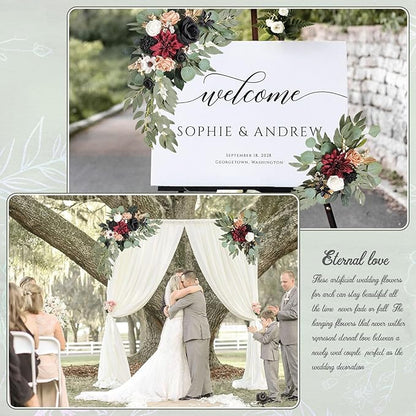 Burgundy Faux Flower Swag Set of 2, Artificial Flowers Swags for Wedding Arch, Wedding Welcome Signs, Welcome Reception Ceremony Signs Decorations