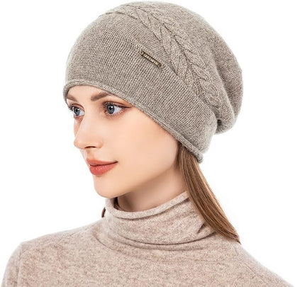 QUEENFUR Knit Slouchy Beanie Hats for Women Cashmere Ski Cap Knitted Wool Soft Warm Winter Hat