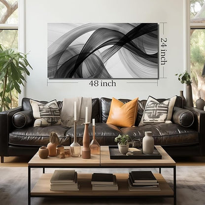 JuhaiArt Abstract Wall Art Large Black Picture Wall Decor White Canvas Art Modern Minimalist for Living Room Office 24"x 48" Monochrome Artwork