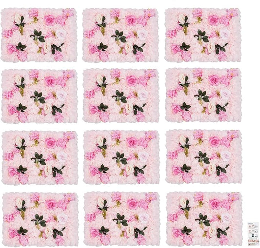LOYALHEARTDY 12 Pack Artificial Flower Wall Panels 24" x 16" Flower Wall Panel Backdrop Faux Hydrangea Rose Flower Backdrop Panels for Wall Decor Wedding Party Event Decoration