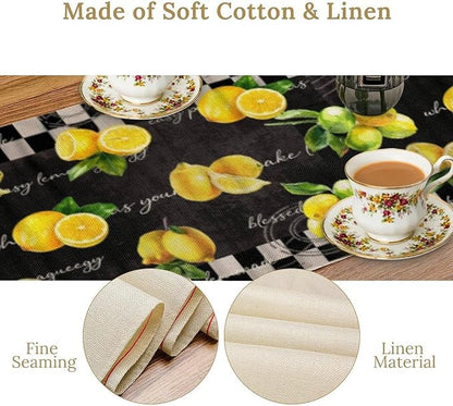 Lemon Table Runner , Summer Yellow Fruits Green Leaves Kitchen Dinning Table Decoration for Indoor Outdoor Home Party Decor 13x120 Inch