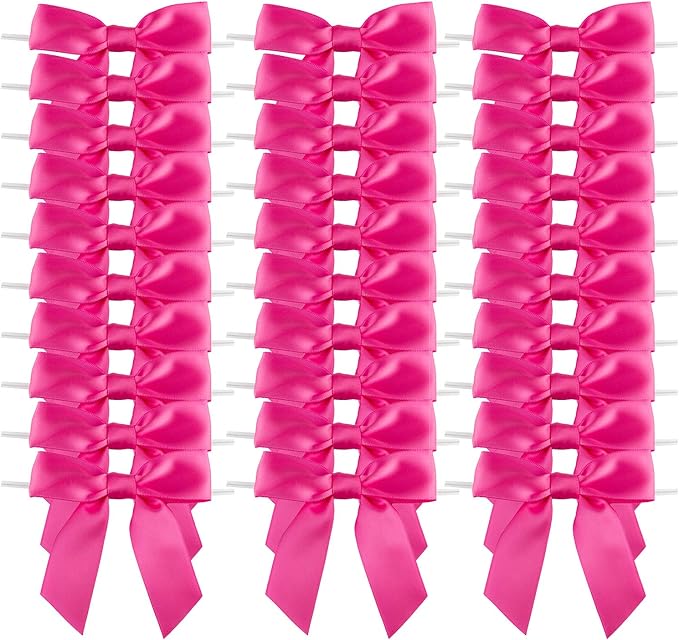 7Rainbows 30pcs Boutique 2.5" Hot Pink Satin Ribbon Twist Tie Bows for Tying Up Packages Gift Wrapping