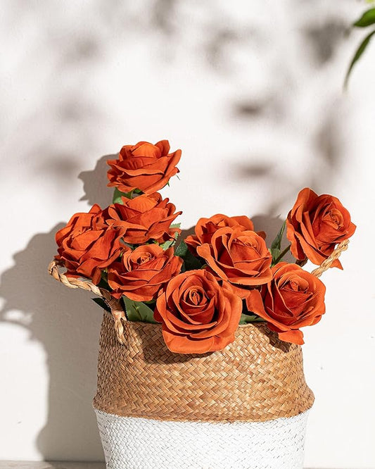 DuHouse 10pcs Silk Roses Artificial Flowers Fake Rose for Arrangement Wedding Party Home Decoration (Burnt Orange)
