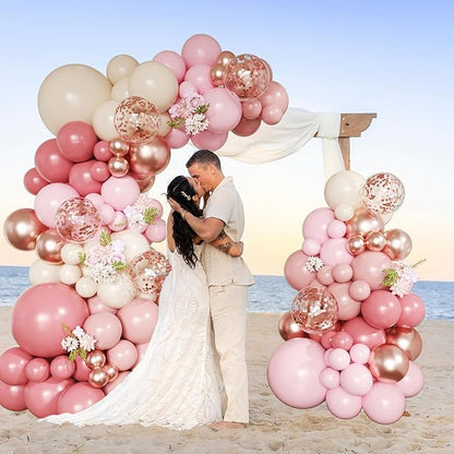 Dusty Rose Pink Balloon Arch Kit, 148Pcs Dusty Pink Macaron Orange Pastel Pink White Sand Rose Gold Confetti Balloons for Baby Bridal Shower Wedding Engagement Birthday Party Decorations