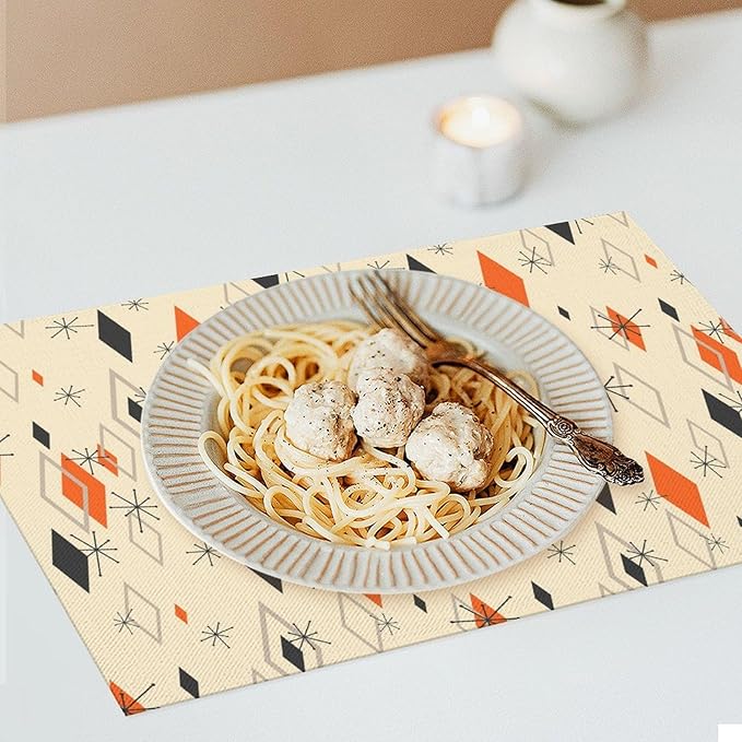 Mid Century Modern Placemats Set of 6,Kitchen Table Mats for Dining Outdoor Home Decor 12x18 Retro Place Mats 6 PCS, Style-16