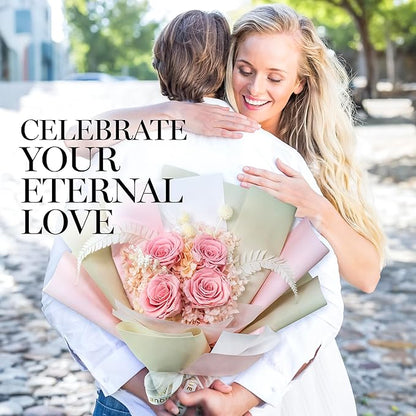 GLAMOUR BOUTIQUE Preserved Flowers Bouquet - Flowers Forever in a Box with Hydrangeas & More, Gift Ready for Anniversary, Birthday, Mother's Day, Long-Lasting 1-3 Years - Pink