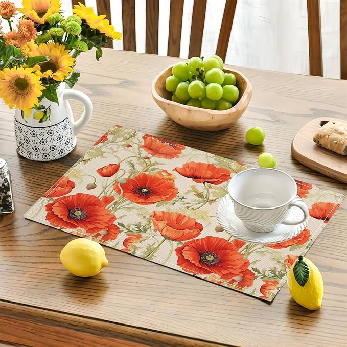 Botanical Flower Placemats Set of 4 Butterfly Plants Floral Botanic Plants Flower Leaves Placemats Rustic Floral Waterproof Washable Table Placemats for Dining Kitchen Decoration 4 PCS