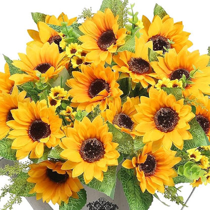 AmyHomie Artificial Sunflower Bouquets,2 Bunches Fake Flowers for Outdoors Baby Shower Home Wedding Fall Decor, Bride Holding Flowers,DIY Garden Craft Art Decor