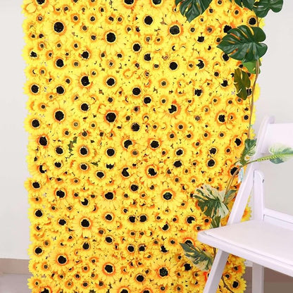 Efavormart 11 Sq ft. | 4 Panels Artificial Sunflower Wall Mat Backdrop, Flower Wall Decor, Indoor/Outdoor UV Protected