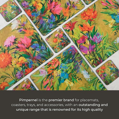 Pimpernel Floral Collection Dining Set – (15.7" x 11.7") Placemats & Coasters Featuring Colorful Botanical Art Prints, Heat & Stain Resistant Cork-Backed Boards with Lacquer Surface Protection