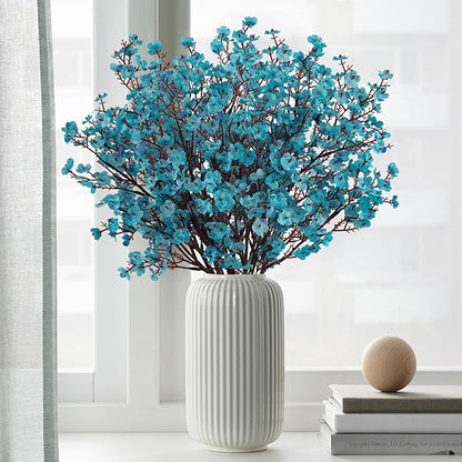 8Pcs Babys Breath Artificial Flowers Silk,Real Touch Peacock Blue Bouquets Flowers for Vase Home Office Wedding Spring Winter Indoor Outdoor Centerpiece Table Decorations