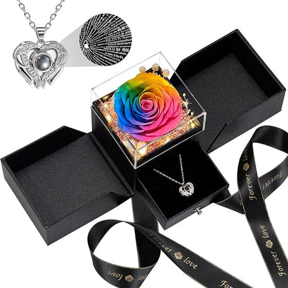 FIACO Gifts for Women Preserved Real Roses with I Love You Necklace Fresh Forever Flowers Birthday Gifts for Mom Grandma Wife Girlfriend on Anniversary Christmas Valentines Romantic Gift