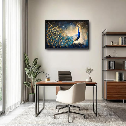 Peacock Large Wall Art Framed Gold Wall Decor for Living Room Mountain Peacock Pictures Oversized Canvas Print Painting Modern Extra Large Framed Artwork for Bedroom Office Home Decor 36"x24"