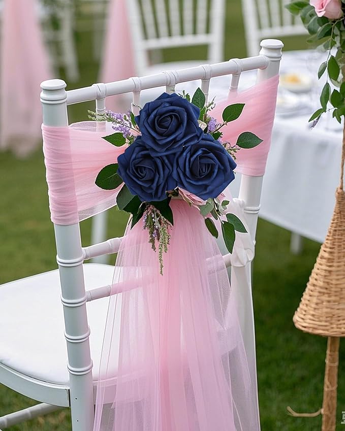 DuHouse 50Pcs Artificial Roses Flowers Fake Roses with Stems Real Touch Foam Flowers for DIY Wedding Bouquet Baby Shower Centerpiece Floral Arrangement Party Home Decor(Navy Blue)