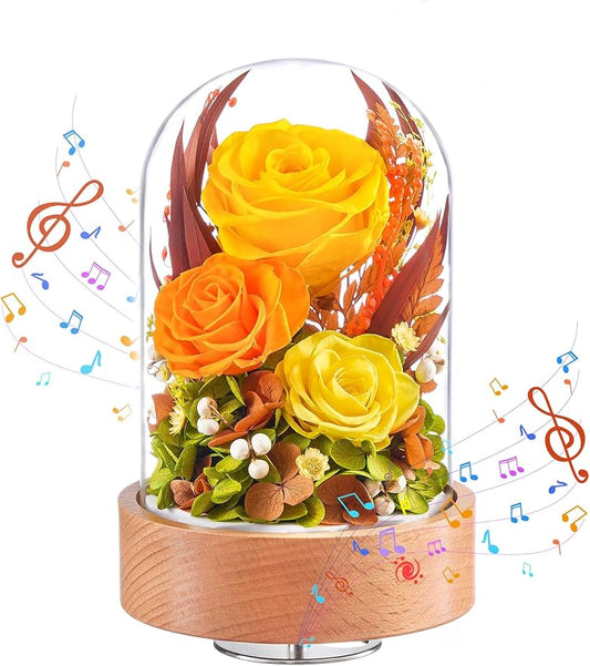 Eterfield Flowers for Delivery Prime, Christmas Preserved Roses Gifts for Women - Forever Flower in Glass Dome Birthday Gifts for Mom Wife Grandma Her Valentine’s Day (Yellow, Cylindrical)