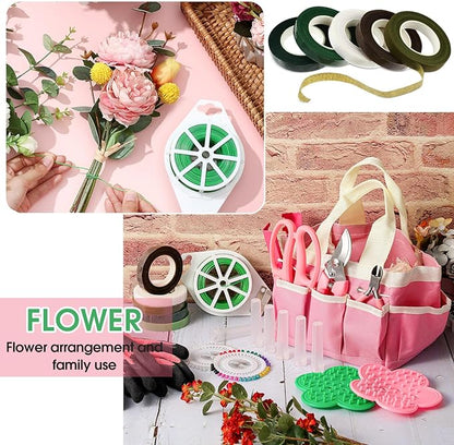 WILLBOND 207 Pcs Flower Arrangement Supplies Christmas Pink Florist Garden Tools Gift Kit for Women Include Bag Thorn Remover Rose Stripper Outdoor Hand Tools Stem Pruning Shear Gloves Stem Wire Etc