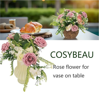 Artificial Flowers 25pcs Fake Roses, Brick Red Foam Rose Faux Flower for DIY Wedding Bouquets Bridal Shower Centerpieces Floral Arrangements Home Decorations Party Backdrops Table