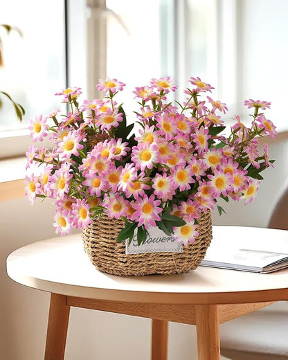 Daisy Flowers Artificial (144 Blooms), 12 Bundles Fake Wildflowers for Outdoor Planters, Faux Plants with Silk Daisies for Front Porch Garden Patio Home Aesthetic (Pink and White Gradient)