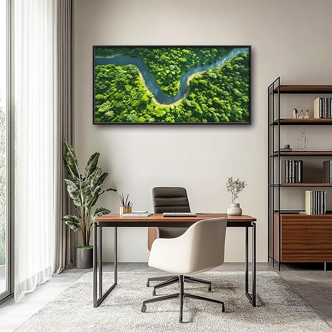 Framed Large Pictures Wall Art for Living Room, Forest River Landscape Oversized Wall Decor Nature Scenery Canvas Print Painting Extra Large Framed Artwork for Bedroom Office 60"x30"