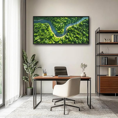 Framed Large Pictures Wall Art for Living Room, Forest River Landscape Oversized Wall Decor Nature Scenery Canvas Print Painting Extra Large Framed Artwork for Bedroom Office 60"x30"