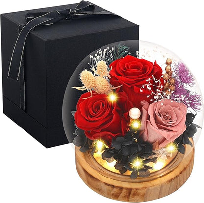 Preserved Flowers, Unique Rose flower Gifts Preserved Flower Gifts in Glass Dome for Women, Mom, Girlfriend and wife,Home Decor Gifts for Birthday, Mother’s Day, Anniversary, Christmas, Wedding.