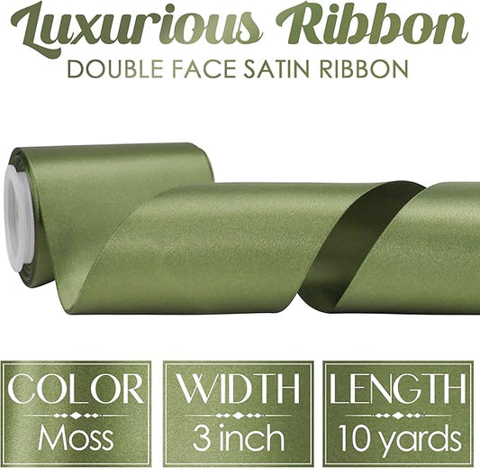MEEDEE Moss Green Satin Ribbon Lux Double Faced Satin Ribbon 3 Inch Green Christmas Ribbons by 10 Yards Moss Green Ribbons for Christmas Tree, Flower Bouquet, Weddings, Bow Making, Holiday Decor
