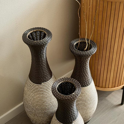 Floor PVC Decorated Vases Set of 3 for Gorgeous Home Decoration Large Classic Neat PVC Vase 19.6in/23.6in/27.5in Height(Black+White)