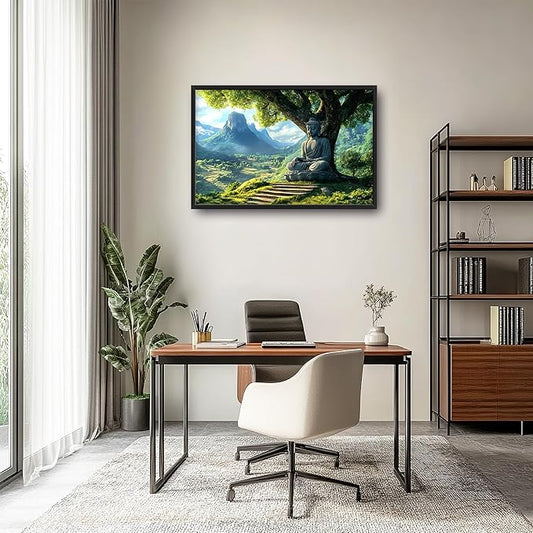 Buddha Large Wall Art Framed Wall Decor for Living Room Mountains Pictures Oversized Canvas Print Painting Modern Extra Large Artwork for Bedroom Office 36"x24"