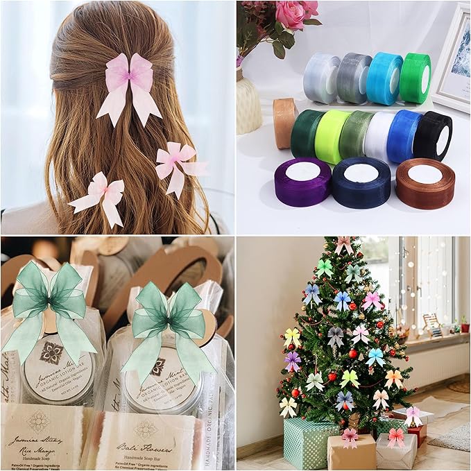 1-1/2 Inch x 50 Yards Sheer Organza Ribbon Chiffon Ribbon for Gift Wedding Flower Bouquet Wrapping Decorations Crafts (Dark Green)