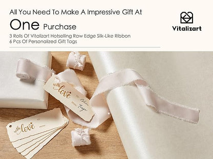 Vitalizart White Wrapping Paper Set 30" Pearly-Lustre With Silk Like Satin Ribbon & Gift Tags Recyclable Christmas Gift Wrapping Birthday Baby Shower Wedding Handmade Crafts 197"(16.4 Ft)