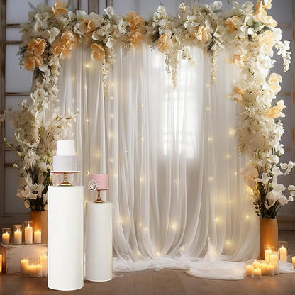 20x8ft White Tulle Backdrop Curtain with Lights String for Parites, Sheer Backdrop Curtains for Wedding Baby Shower Birthday Party Photo Shoot Decorations