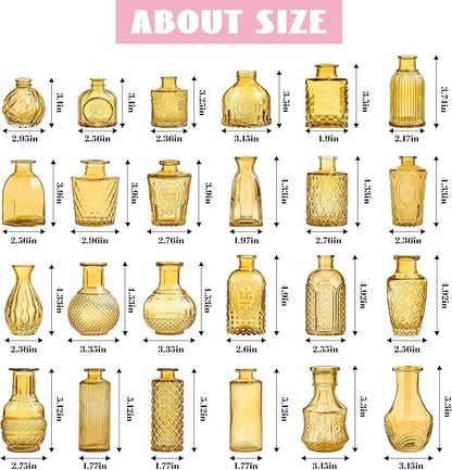 Amber Gold Glass Bud Vases Set of 24, Vintage Small Vases for Flowers, Clear Crystal Mini Style in Bulk, Small Flower Glass for Centerpieces Wedding Decorations Home Party Decor