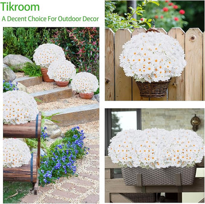Artificial Daisy Flowers 18" White UV Resistant Outdoor Fake Flowers Faux Daisies with Stems for Home Garden Wedding Vase Decor Silk Wildflowers 20 Bundles
