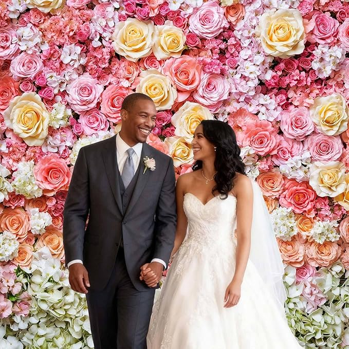 10x8ft Flower Backdrop for Photography Pink Floral Flowers Girls Birthday Baby Shower Mother's Day Wedding Photo Background Cake Table Decoration Supplies Studio Props Banner