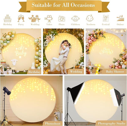 6.6 FT Ivory Round Backdrop Cover with Lights String for Circle Arch Stand Circle Backdrop Covers with LED Fairy Lights for Wedding Arch Baby Shower Birthday Party Photo Shoot Photography Background