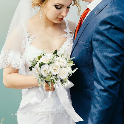 Wedding Bouquets for Bride Bridesmaid Bouquet Ivory Bridal Bouquet Artificial Roses for Wedding Church Home Decoration (Ivory)