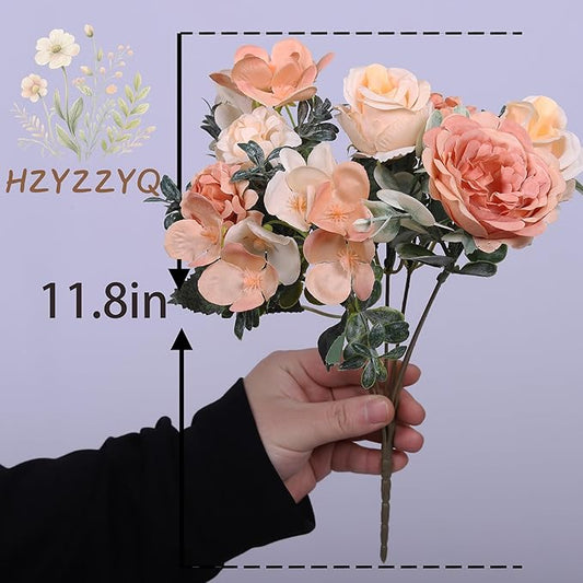 8 Pack Artificial Peony Flowers, Silk Peonies Flowers Fake Peonies Artificial Flowers Peonies Hydrangea Bouquet for Centerpiece Table Wedding Party Home Decor (8, Champagne + Yellow)
