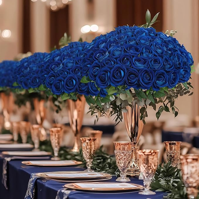 LFF Premium Artificial Royal Blue Roses - 50Pcs Realistic Velvet Faux Roses with Long Stems for Wedding Bouquets, Centerpieces, Proposals & Home Decor (Blue)