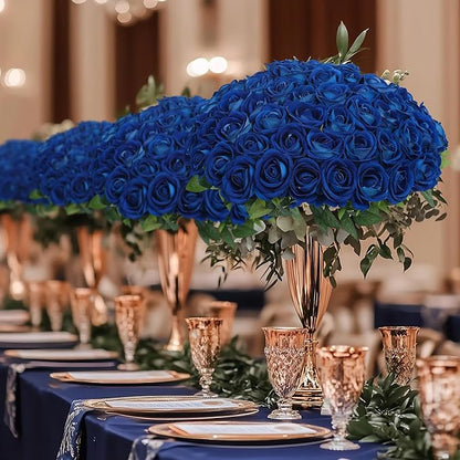 LFF Premium Artificial Royal Blue Roses - 50Pcs Realistic Velvet Faux Roses with Long Stems for Wedding Bouquets, Centerpieces, Proposals & Home Decor (Blue)
