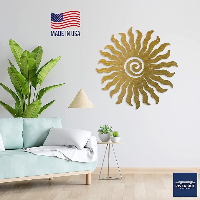 Riverside Designs Sunburst Metal Wall Art Steel Outdoor Decor - Heavy-Duty and Waterproof - Made in USA (30", Gold)