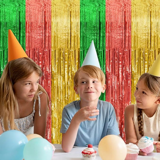 5 Pack Hawaii Party Backdrop Decorations Vibrant Summer Streamers Foil Fringe Curtains Metallic Tinsel Backdrop for Birthday Graduation Baby Shower Christmas Beach Holiday Party Decors