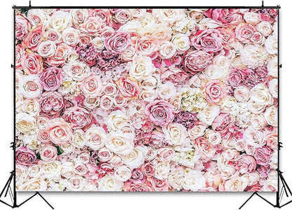 Avezano Floral Backdrop for Party Photoshoot Pink Rose Flowers Wedding Birthday Valentine's Day Bridal Shower Simulation Printing Flower Wall Decorations Photography Background for Picture (7x5ft)