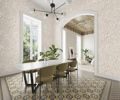Heroad Peel and Stick Wallpaper Boho Beige Contact Paper Floral Wall Paper Removable Self Adhesive Wallpaper for Cabinet Bedroom Living Room Entryway Walls Bathroom Waterproof Vinyl Roll 17.3''x78.7''
