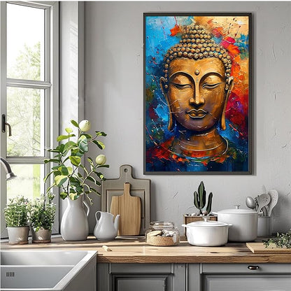 Golden Serenity Buddha Vintage Painting Wall Art Spirituality and Modern Art Wall Decor Adds Brilliance to Vibrant Home Decor 20x30in Metal blackFramed